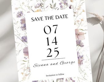 Wildflower Save Date Card Editable Template Custom Boho Invitation Template Wedding Announcement  Digital Invite Canva Template