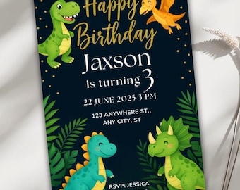 Dinosaur Birthday Invitation, Editable Canva Template Evite, Dino Party Card, Custom Printable Kids Invite, Jurassic Card Digital Download,