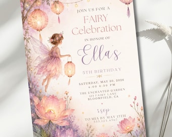 Fairy Party Invitation, Enchanted Garden Birthday Invite, Editable 5x7 Canva Template, Whimsical Girls Magical Lantern Storybook Celebration