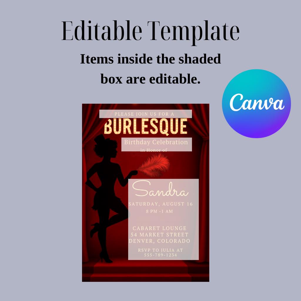 Burlesque Birthday Invitation Card Moulin Rouge Party Invite Glam Red Burlesque Birthday Invitation Card Moulin Rouge Party Invite Glam Red
