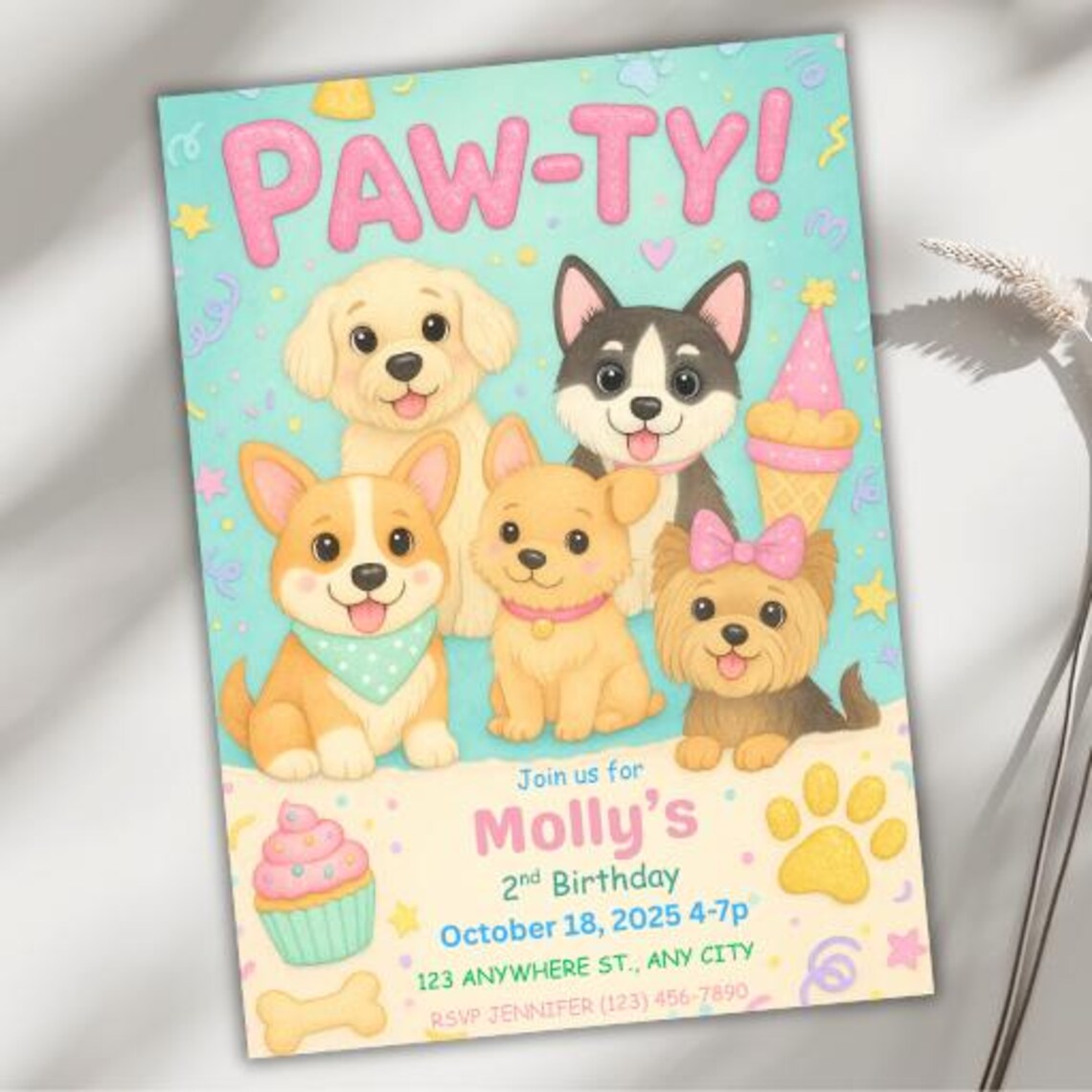 Dog Birthday Invitation, Editable Canva Template Evite, Puppy Party ...