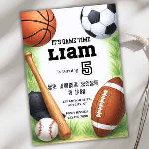 Sports Birthday Invitation, Customizable Editable Canva Template, Digital Invite for All Sports, Instant Download Evite, Printable Invite
