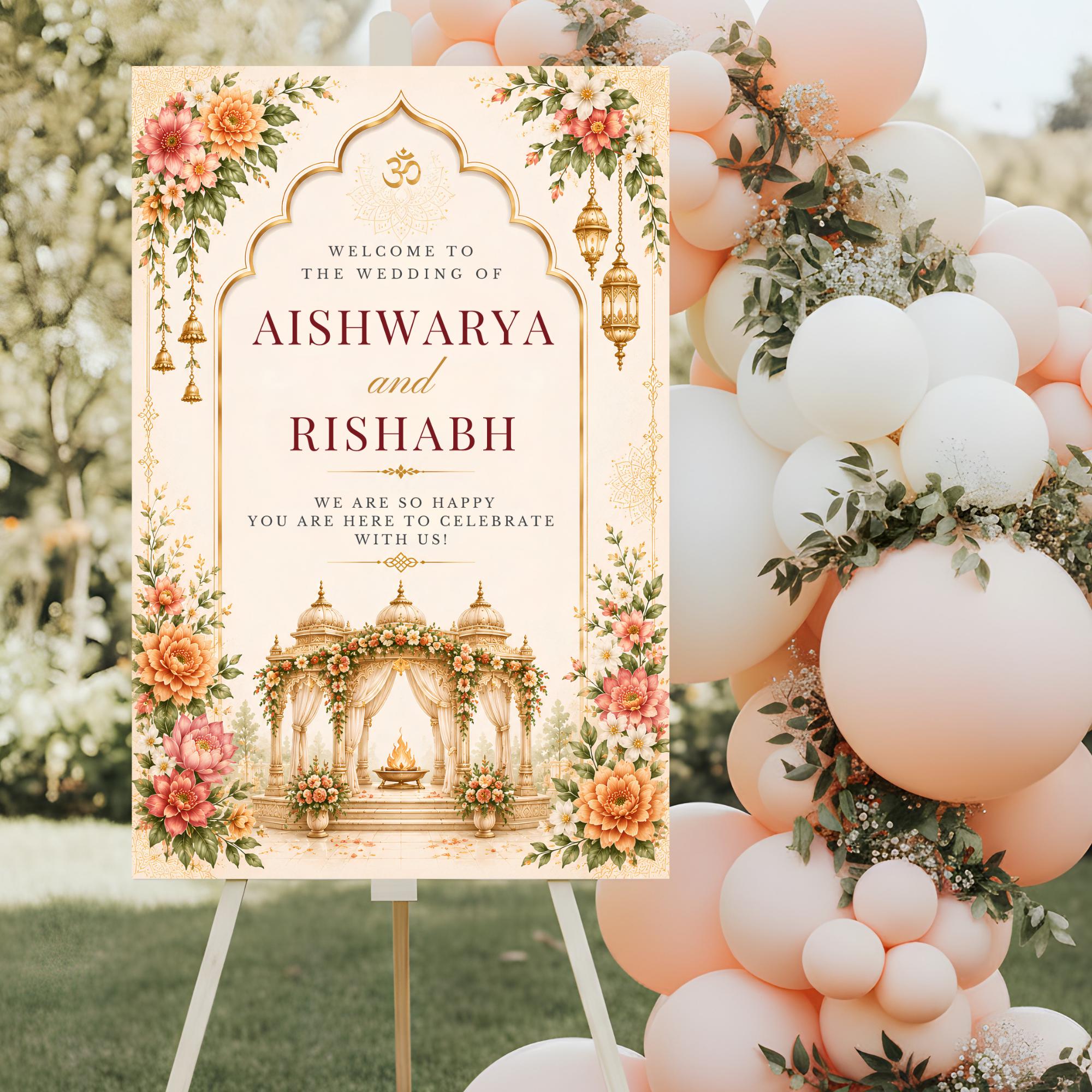 Hindu Wedding Welcome Sign, Indian Wedding Welcome Poster, Editable ...