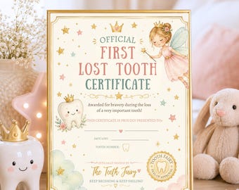 Lost Tooth Certificate, First Lost Tooth Award, Editable Tooth Fairy Milestone, Kids Keepsake