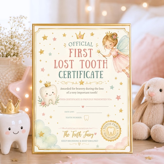 Lost Tooth Certificate, First Lost Tooth Award, Editable Tooth Fairy Milestone, Kids Keepsake