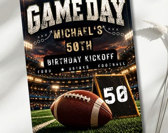 Football Birthday Invitation, Adult Party Invite, Editable Game Day Birthday Invitation, 40th 50th 60th Birthday, Canva 5x7 Template