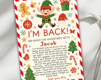 Elf Return Letter Printable | I’m Back Elf Letter Template | Editable 5x7 Arrival Note | Christmas Elf Welcome Back | Kids Holiday Printable