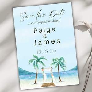 Beach Save the Date Digital Canva Template, Editable Wedding Invitation for Tropical Destinations, Instant Download, Printable Evite