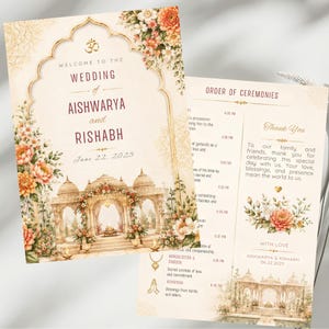Hindu Wedding Program Template, Indian Ceremony Guide, Editable Canva 5x7 Program, Luxury Indian Wedding Timeline