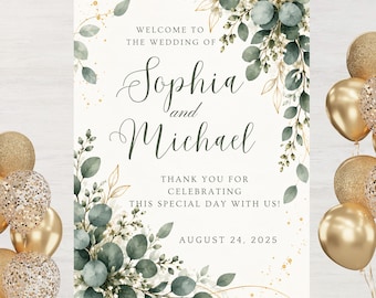 Eucalyptus Welcome Sign, Eucalyptus Wedding Sign, Reception Entrance Sign, Editable Greenery Wedding Welcome Board