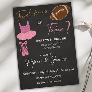 Invito per rivelazione del sesso del bambino o del tutù, modello Canva modificabile, invito digitale per baby shower, tema rosa o blu, invito per bambino o bambina