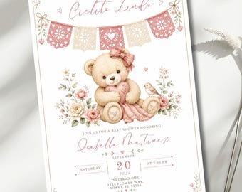 Cielito Lindo Invitation, Mexican Baby Shower Invite, Papel Picado Baby Shower, Editable 5x7 Canva Template for Baby Girl