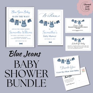 Blue Jeans Baby Shower Bundle, Denim Baby Shower Invitation Set, Diaper Raffle, Book Request, Thank You Cards, Editable Templates Invite