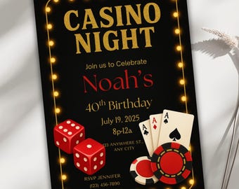 Casino Night Invitation, Editable Canva Template, Retirement Vegas Theme Party Invite, Poker Birthday or Corporate Event, Digital Download