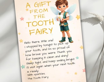 Printable Tooth Fairy Letter for Boys | 3D Tooth Fairy Note Template | Editable Lost Tooth Message | Instant Kids Fairy Download