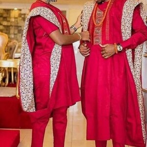 Rouge Et Blanc Couple Africain Kaftan Dashiki Couple Ensemble Etsy