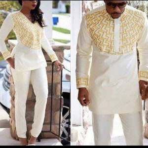 African couples clothing, couple's attire, different sizes and colors, all occassion, handmade wears, native wears, wedding outfits