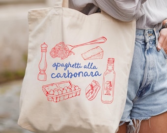 Carbonara Pasta Tote Bag Rome Italy Bag Pasta Gifts Gifts For Foodies Italian Gifts Tomato Girl Summer Farmers Market Bag Italian Streetwear