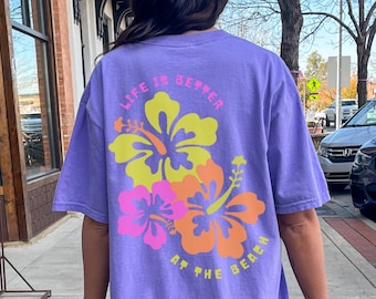 Hibiscus Shirt Comfort Colors Coconut Girl Clothes Surfer Girl Hibiscus Flower 2000s Shirt Trendy Beachy Shirts Y2K Tee Top Selling Shirts
