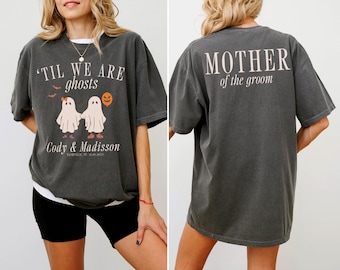 Camisetas personalizadas até a morte, lembrancinhas de casamento exclusivas, camisetas para recém-casados de Halloween, camisetas personalizadas para casamento gótico e localização correspondente, camisetas de Halloween