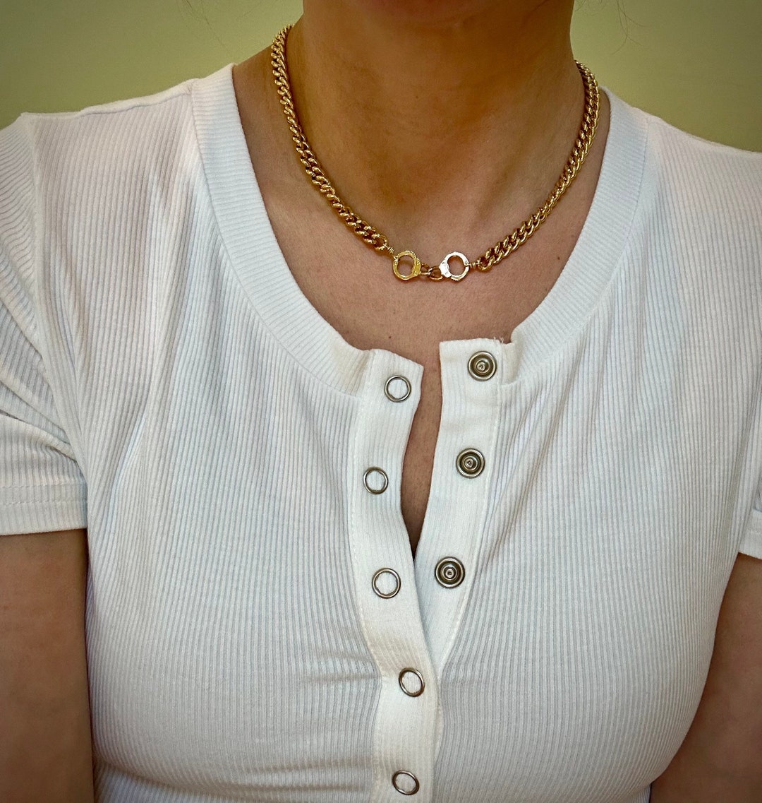 Handcuff Necklace Gold Handcuff Necklace Handcuff Jewelry Etsy