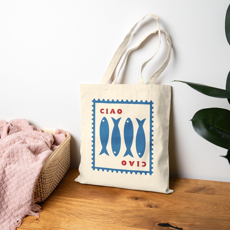 Sardines Tote Bag Italy Bag Fisherman Aesthetic Tomato Girl Tinned Fish Italian Theme Farmers Market Bag Italian Gifts Ciao Ciao Nonna Gift image 4