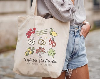 Personalized Fresh Off The Market Bride Tote Bag Shes Off The Market Bridesmaid Tote Bags Wedding Party Gifts Fruit Tote Bag Future Mrs
