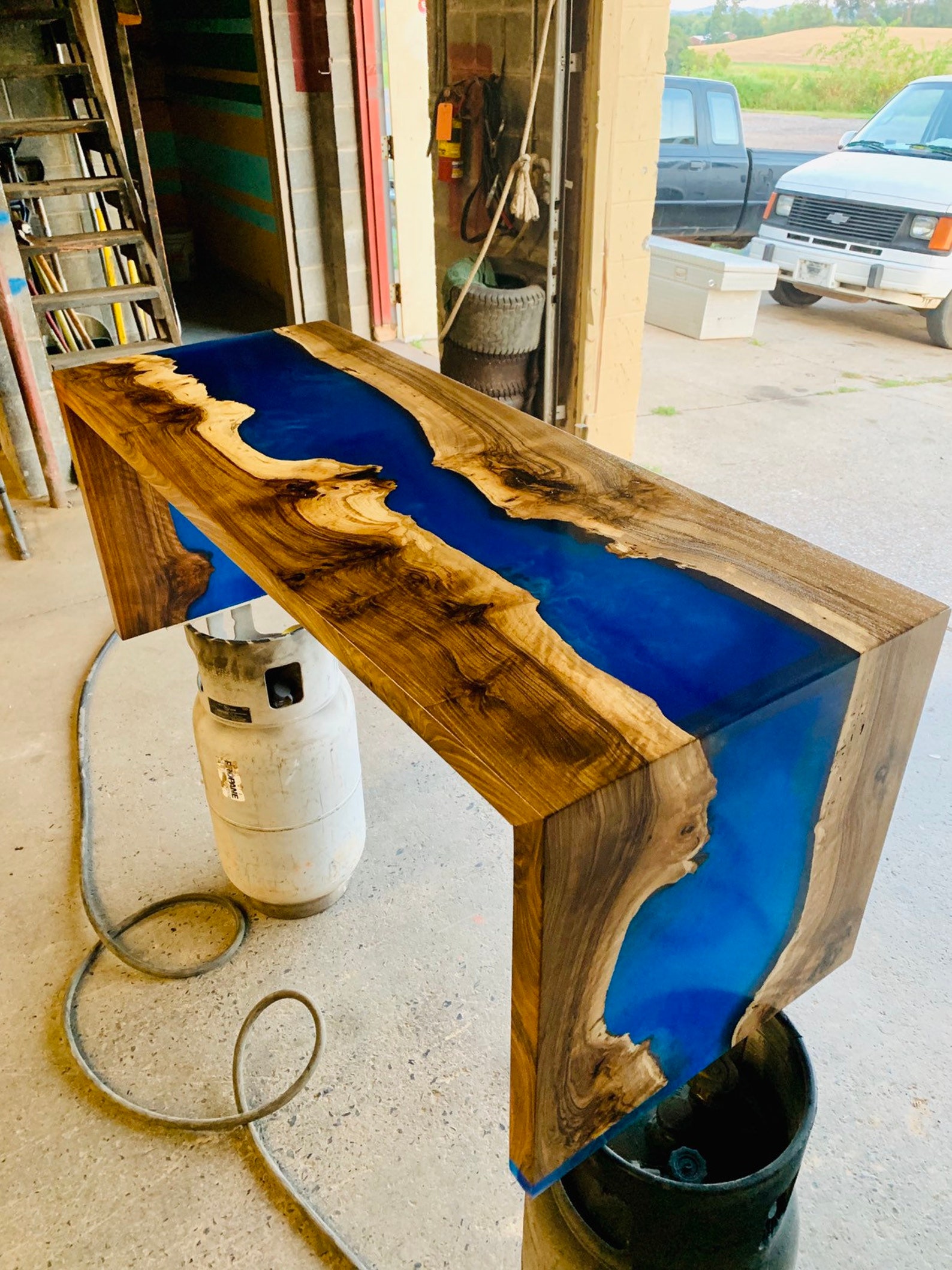 Live edge epoxy waterfall table 18x18x48... custom order Etsy