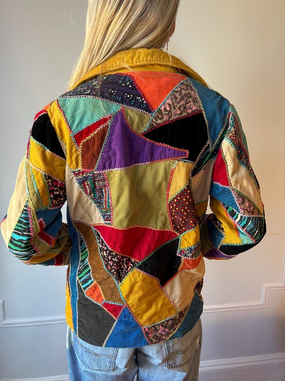Handmade Patchwork corduroy jacket silk lining 19… - image 1