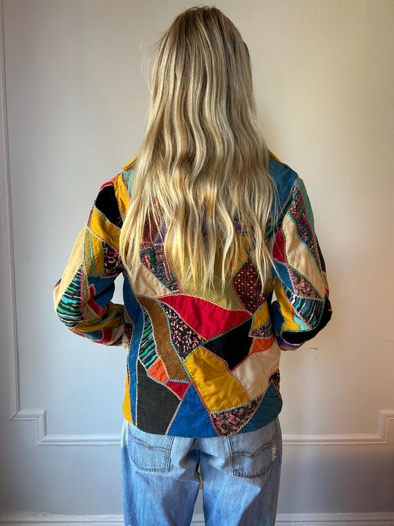 Handmade Patchwork corduroy jacket silk lining 19… - image 5