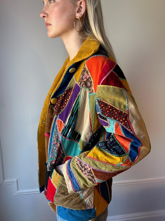 Handmade Patchwork corduroy jacket silk lining 19… - image 3
