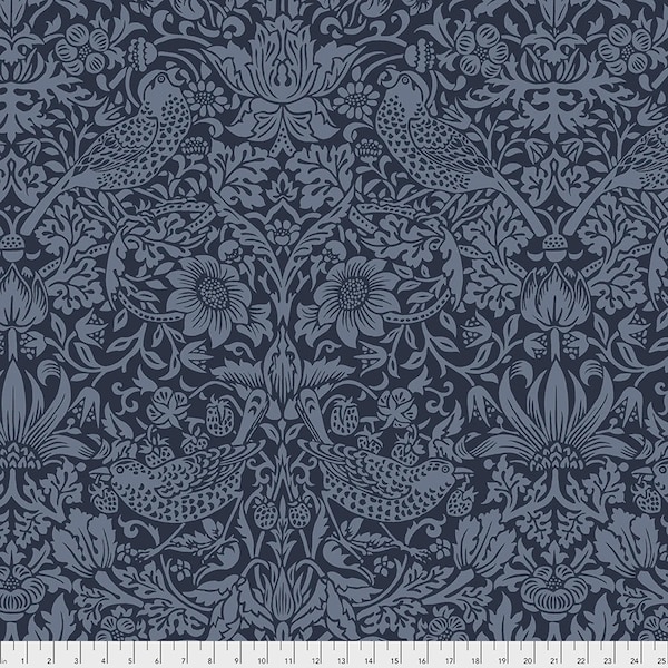 ORIGINAL MORRIS & CO - 108" Wide Quilt Backing - Strawberry Thief (Navy) from Free Spirit Fabrics. Sold by continuous 1/2 yard increments.