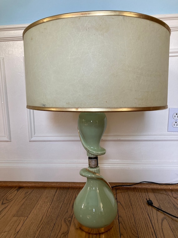 Vintage MCM Middle Twist Switch Lamp Green and Gold Etsy Australia