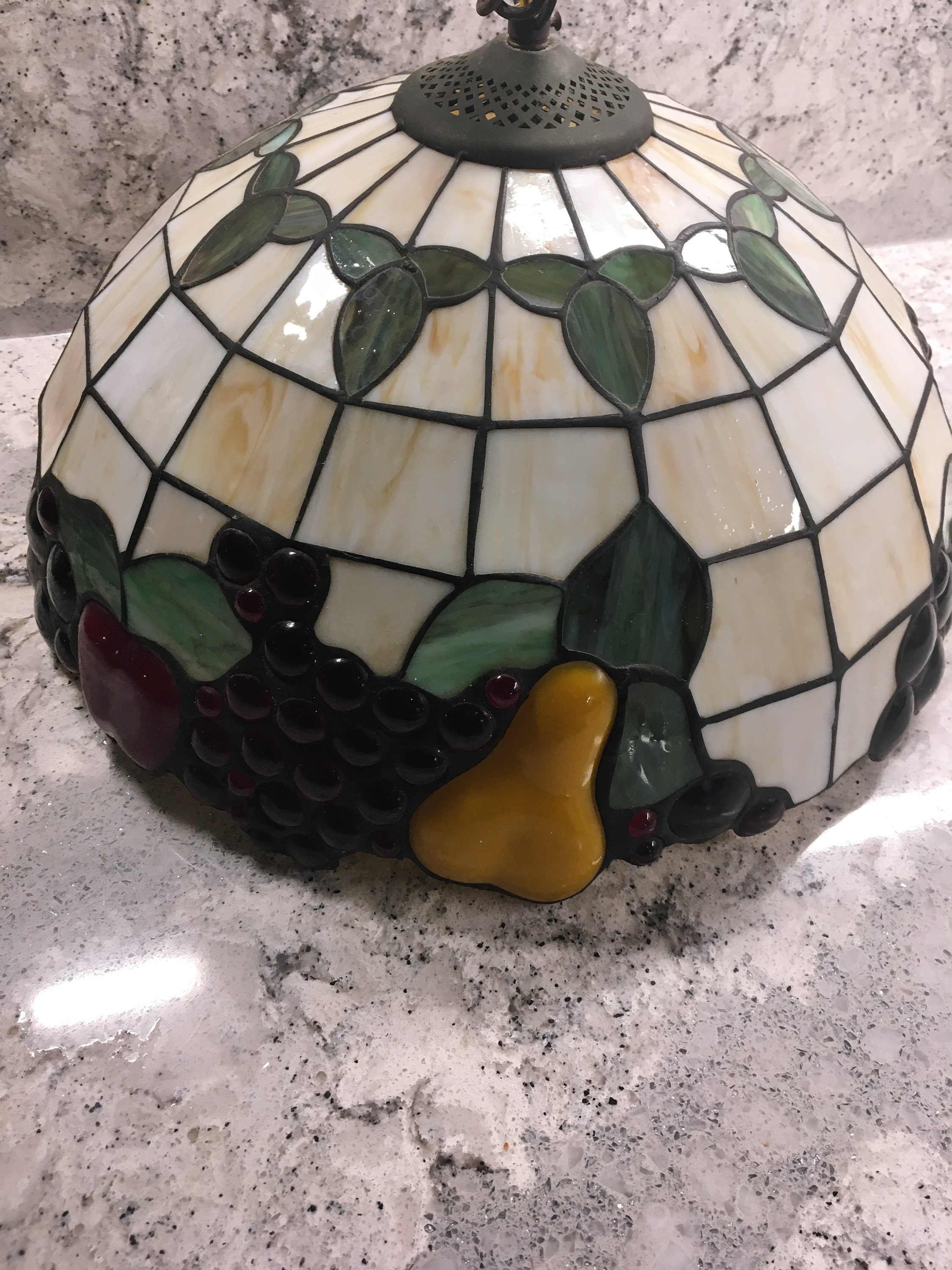 Vintage stained glass chandelier fruit theme Etsy