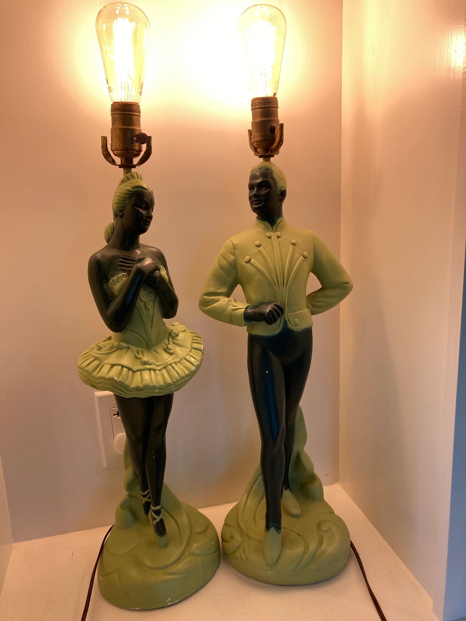 Vintage 1950s Chalk Ware Ballerina Dancer Lamps. Green Etsy