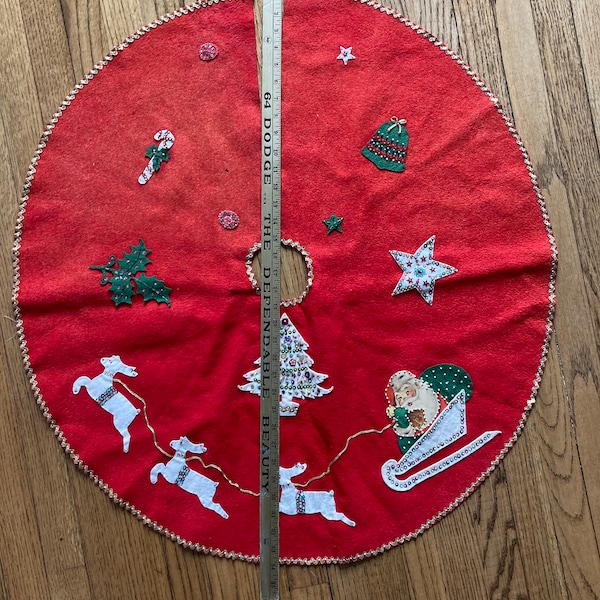 Vintage 32” tree skirt | Santa and Reindeer