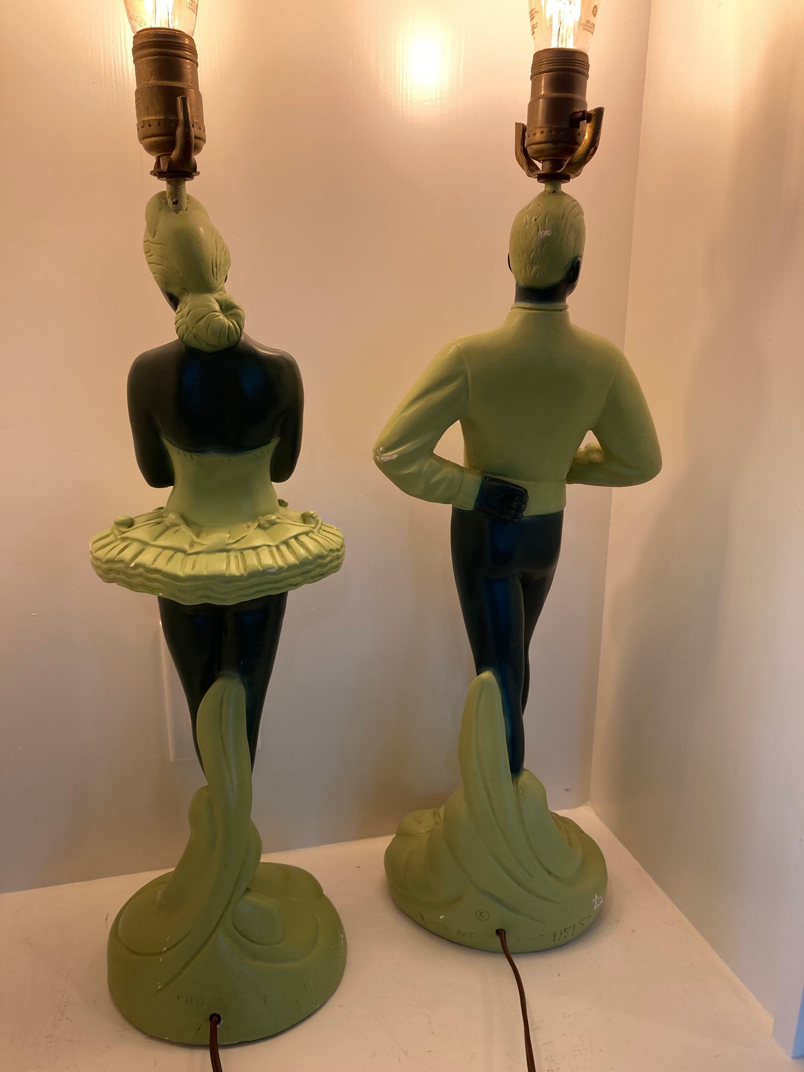 Vintage 1950s Chalk Ware Ballerina Dancer Lamps. Green Etsy