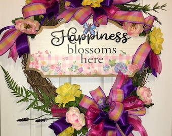 Spring Wreath, Mother Day gift, Front door wreath, Pioneer woman sign