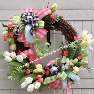 Tulip wreath, grapevine wreath, front door wreath, Mother’s Day, Spring  wreath, summer wreath