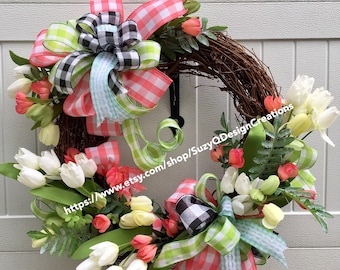 Tulip wreath, grapevine wreath, front door wreath, Mother’s Day, Spring  wreath, summer wreath
