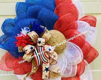 Patriotic wreath. 4th of July, Independence Day, farmhouse decor, Memorial Day