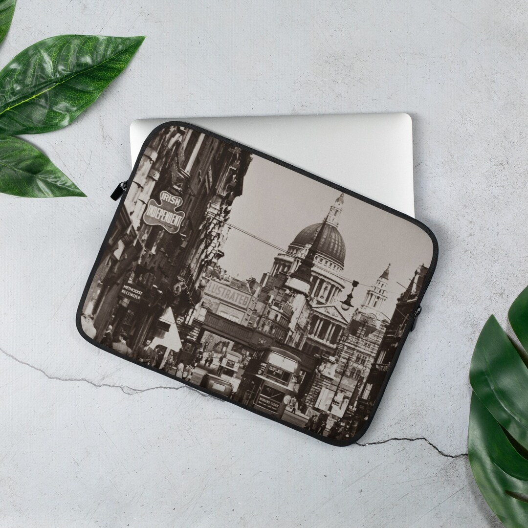 Vintage Streetscape Laptop Sleeve Black & White Computer Bag Etsy