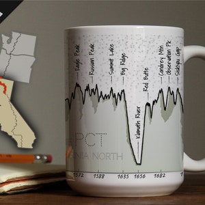 Mug: The PCT California North. Pacific Crest Trail, State of California, Trail Mug Series image 1