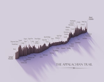 Poster Print - The Appalachian Trail Elevation Profile, 3D Artistic Rendering