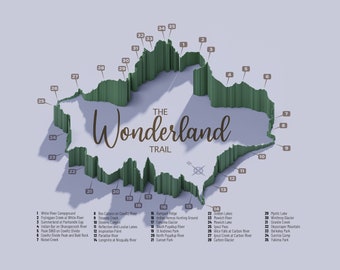 Wonderland Trail 3D Rendering, Wall Art Print, Poster Print