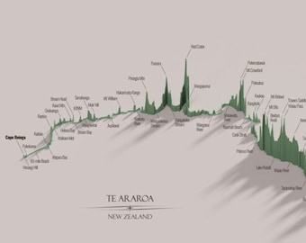 Art Print - Te Araroa Trail, New Zealand, 3D Trail Rendering Map