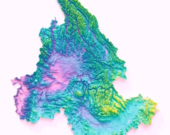 Art Print: Columbia River Basin, Custom Rendered Hysometric Relief Shading, Stylized Color Tint, Topo Map, Wall Art,