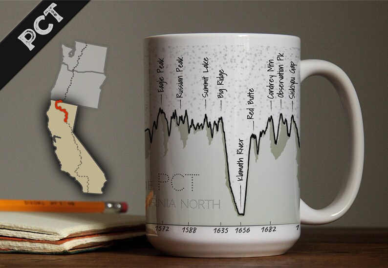 Mug: The PCT California North. Pacific Crest Trail, State of California, Trail Mug Series image 1