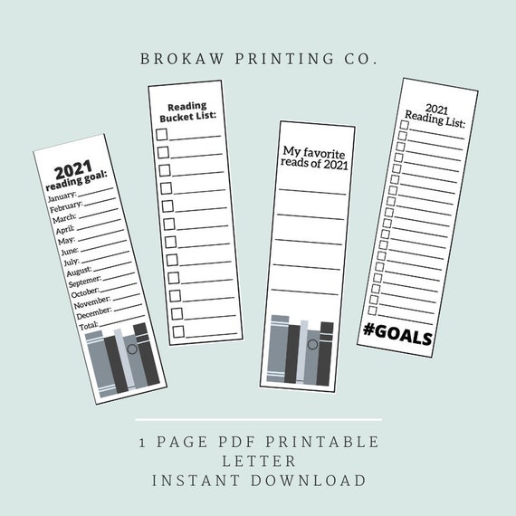 Reading Goal Bookmarks Printable Etsy