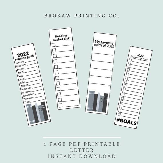 Reading Goal Bookmarks Printable Etsy Singapore